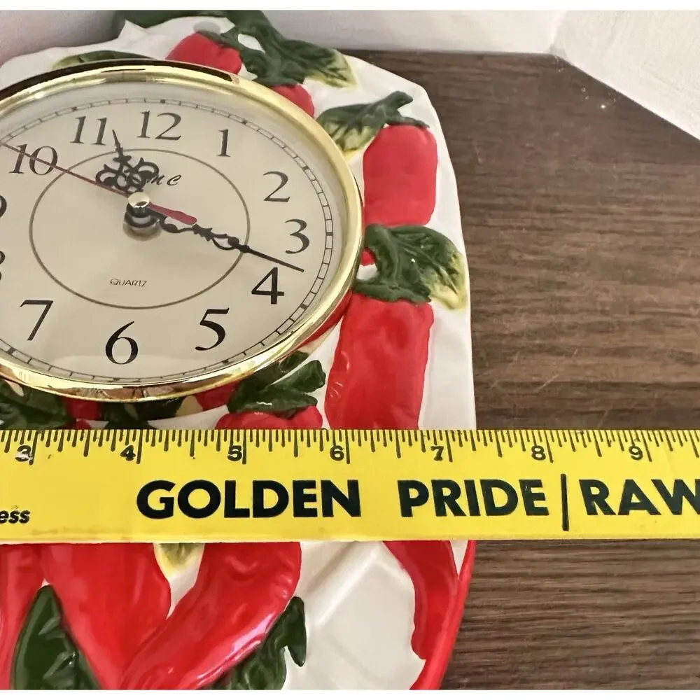 KMC Vintage Quartz Ceramic Red Chili Peppers Clock Retro MCM TESTED